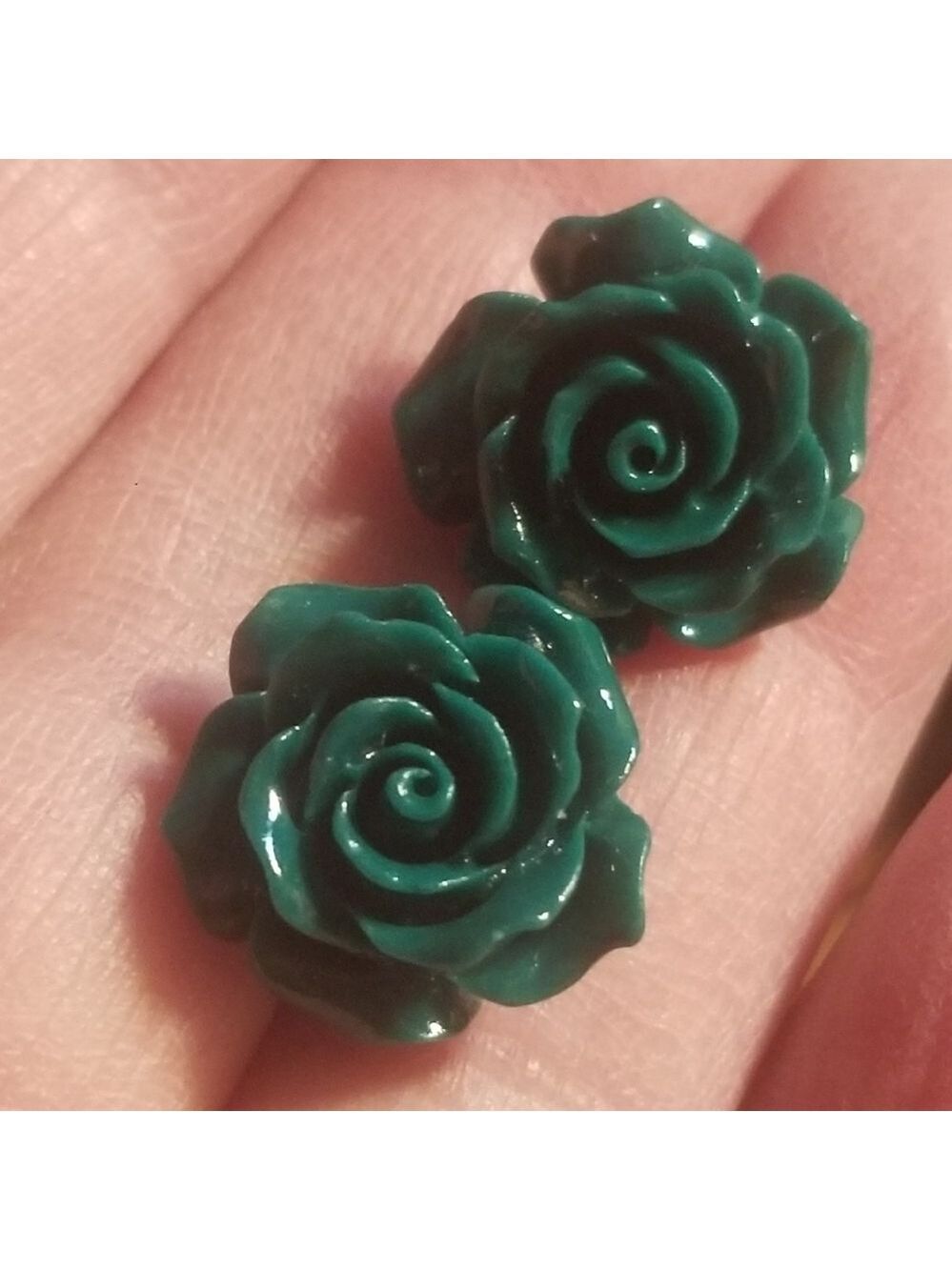 Earrings--DARK Green Rose Studs